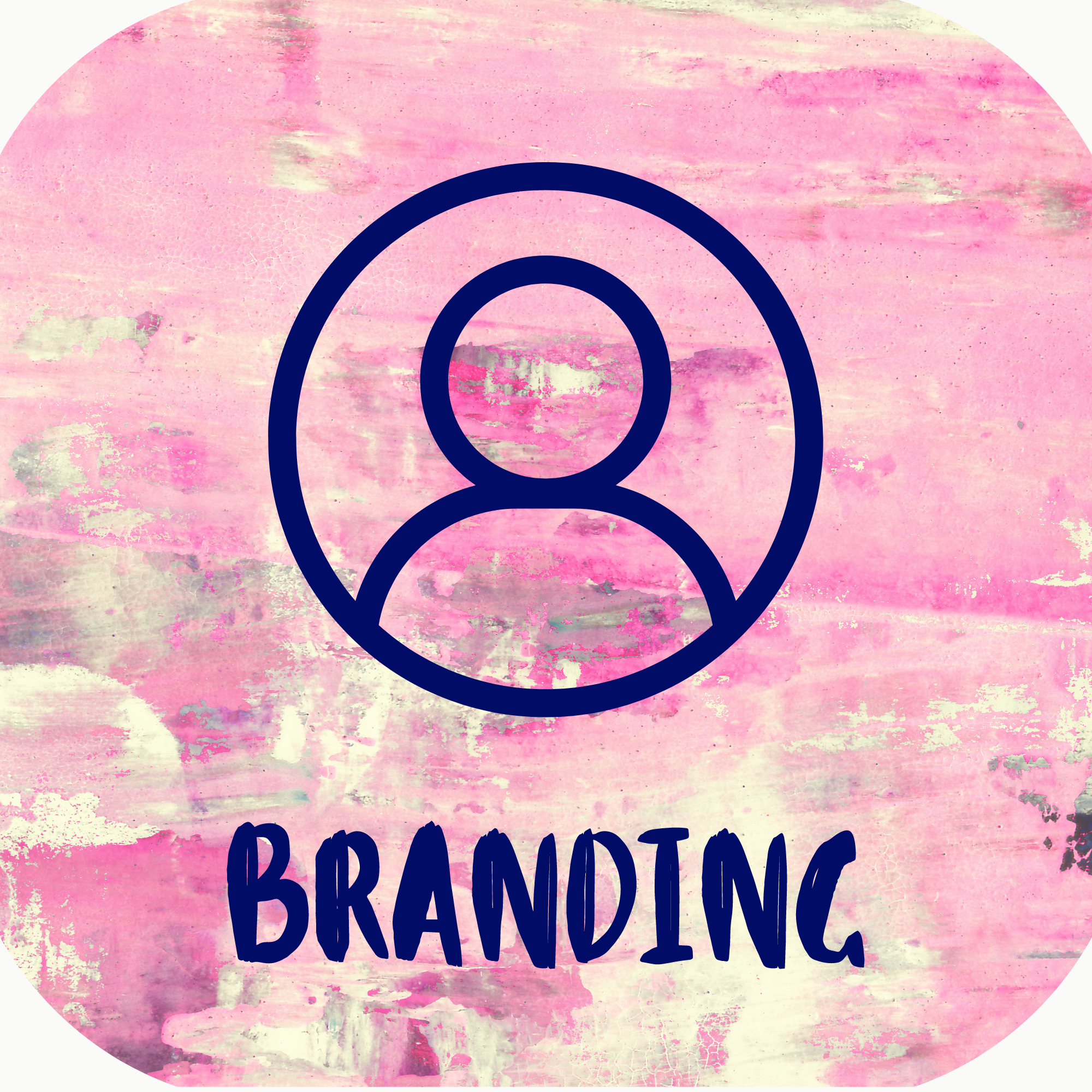 Branding icon with a pink, beige, and navy blue paint brushed background and a person inside a circle logo inside reading Branding below the icon. The icon leads users to Ava's branding portfolio